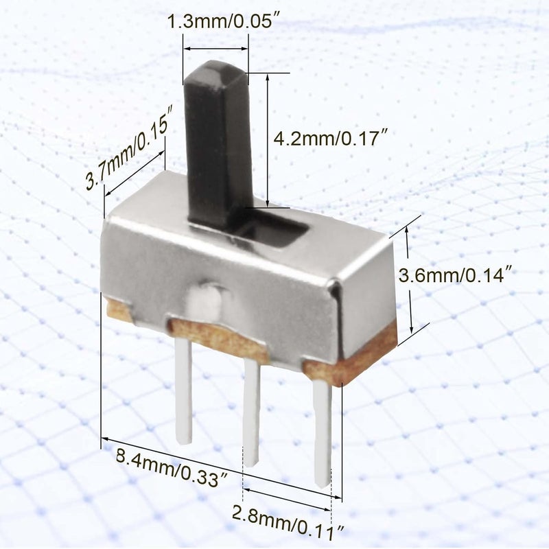 Juasky 100pcs Mini Vertical Micro Slide Switch 2 Position 3 Pin Terminal 1p2t SPDT On/Off Switches SS-12D00 for PCB Breadboard Electronic - Image 2